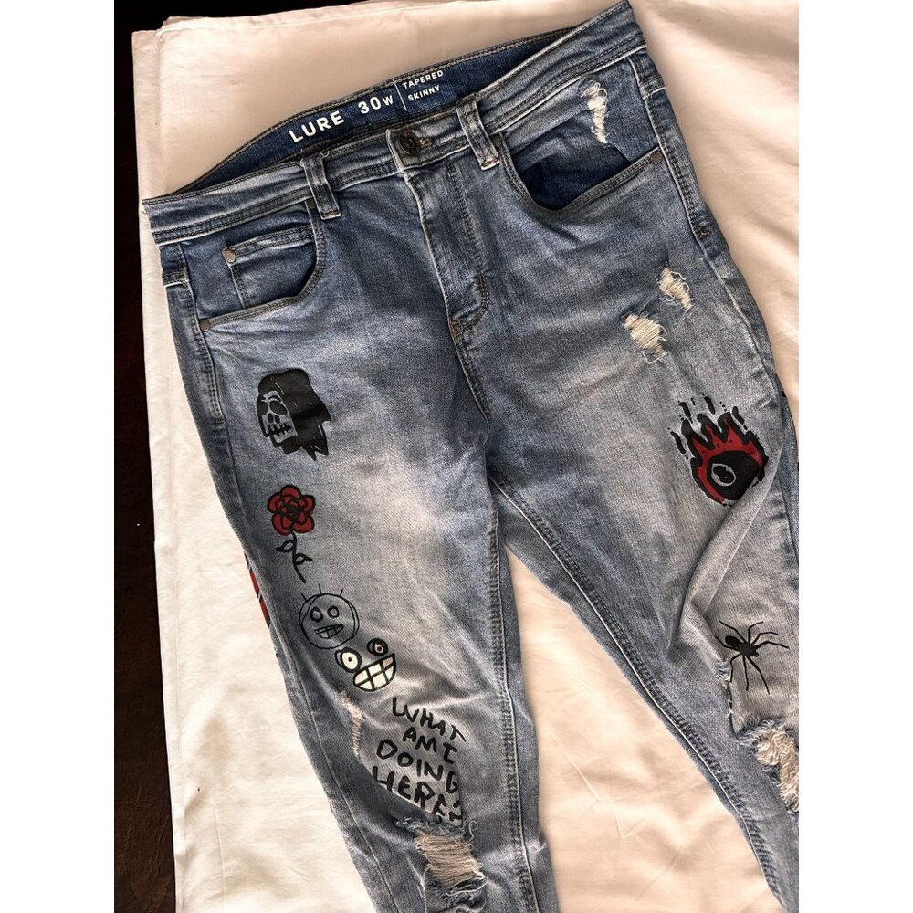 Lure Jeans Size 30 Tapered Skinny Halloween Theme Distressed Ninth Hall